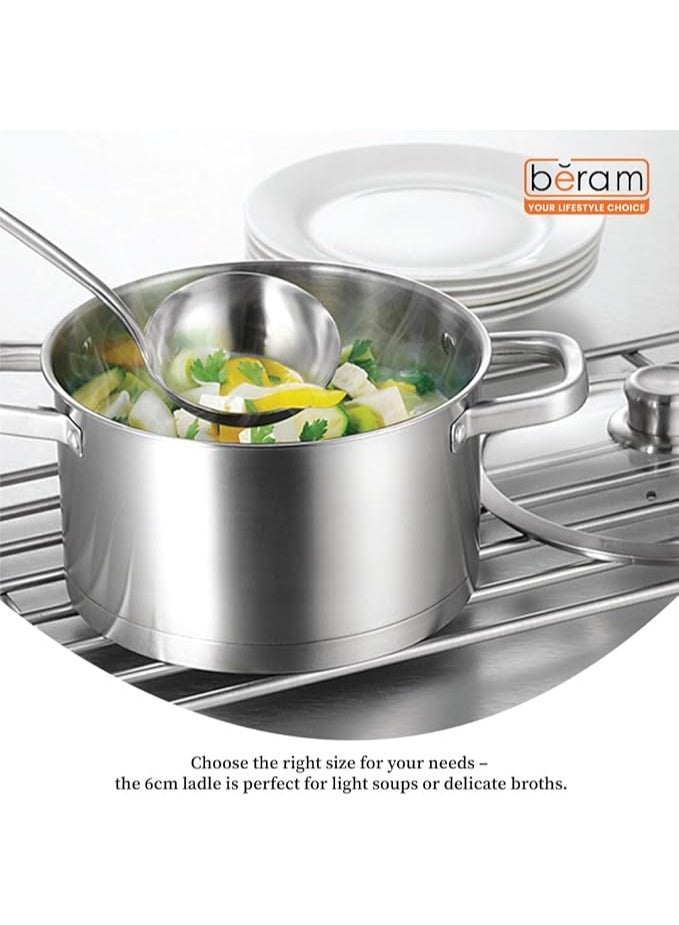 بيرام مغرفة شوربة بيرام، ملعقة شوربة من الفولاذ المقاوم للصدأ، أداة مطبخ، مقبض طويل، أدوات طهي، ملعقة تقديم، من مواد غذائية، غير قابلة للتشوه، مدمجة، خفيفة الوزن (6 سم) - Image 4