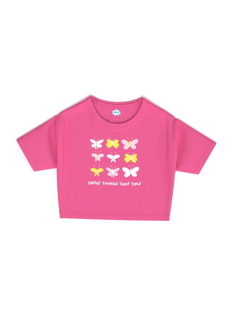 Nautinati Nautinati Girls Butterfly Print Cotton T-shirt | Cropped T-shirt for 4-8 Years