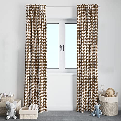 Bacati - Single Light Filtering Curtain Panel Houndstooth Brown/White - Image 3
