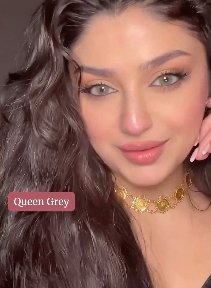 Unibling Queen Grey Yearly Colored Contact Lenses, Unisex Cosmetic Contact Lenses, Enlargement Collection, With Case - Image 1