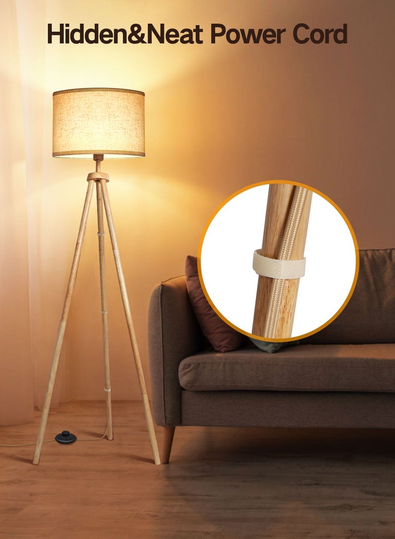 OUTON Solid Wooden Tripod Floor Lamp, Standing Lamp with Remote Control, Dimmable & 4 Color Temperatures, 1H Timer, Floor Lamp with Power-off Memory Function Linen Shade for Living Room Bedroom Office - Image 5