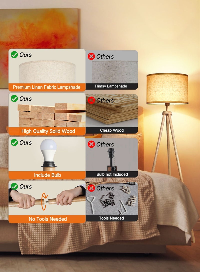 OUTON Solid Wooden Tripod Floor Lamp, Standing Lamp with Remote Control, Dimmable & 4 Color Temperatures, 1H Timer, Floor Lamp with Power-off Memory Function Linen Shade for Living Room Bedroom Office - Image 3