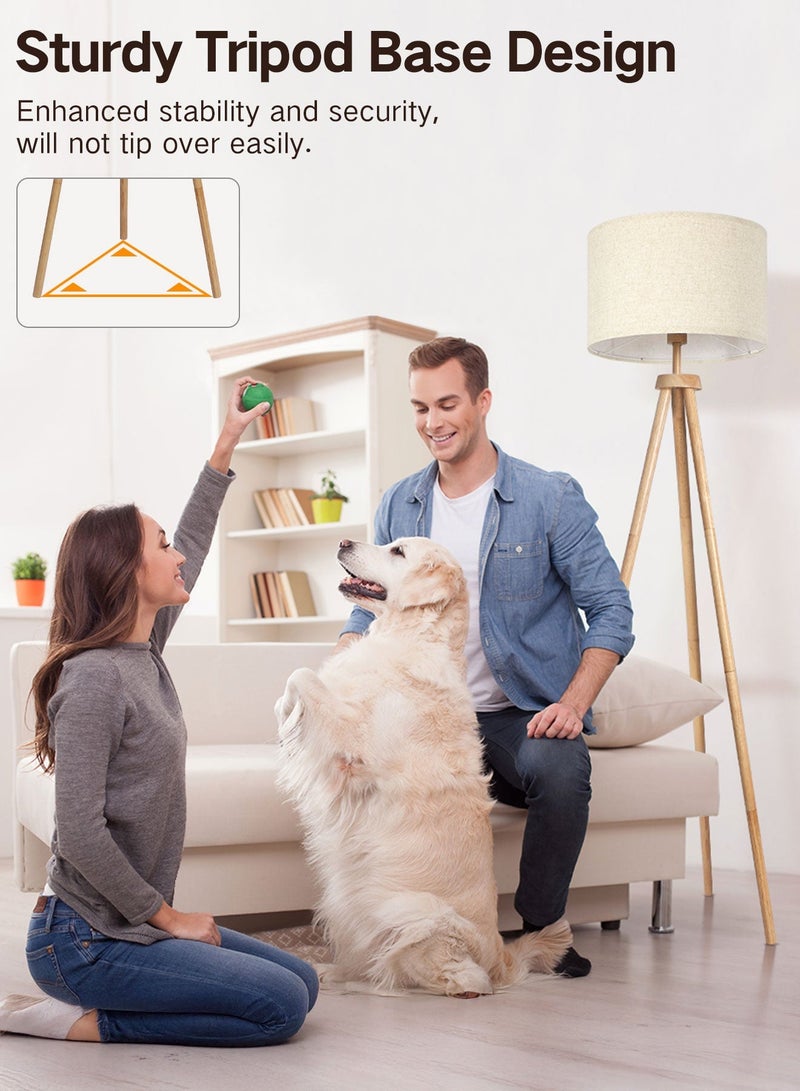 OUTON Solid Wooden Tripod Floor Lamp, Standing Lamp with Remote Control, Dimmable & 4 Color Temperatures, 1H Timer, Floor Lamp with Power-off Memory Function Linen Shade for Living Room Bedroom Office - Image 4