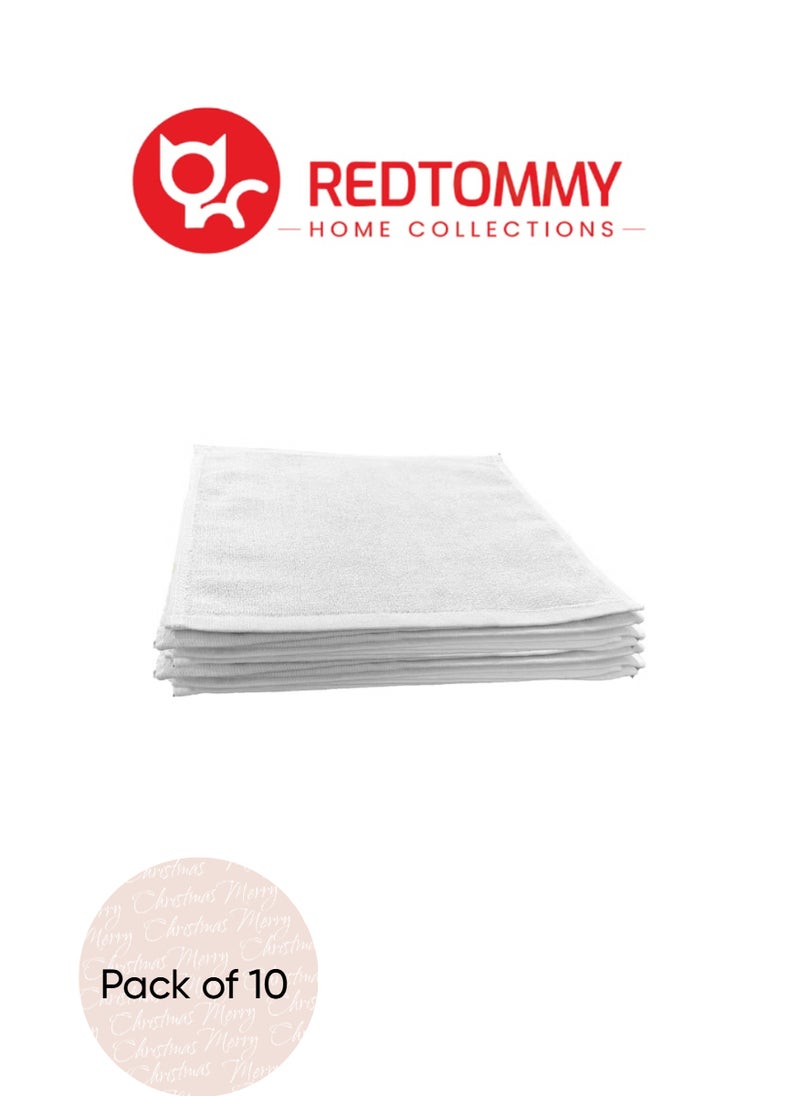 REDTOMMY عبوة من 10 - منشفة وجه - 100% قطن حجم صغير (30x30 سم) عالية الامتصاص ومتينة للغاية، اللون - أبيض - Image 1