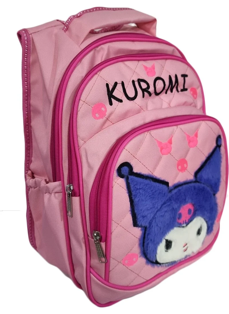 Masho Trend 3 Compartment Furry Kuromi Primary School Bag + Lunch - Kuromi Primary School Girl Bag