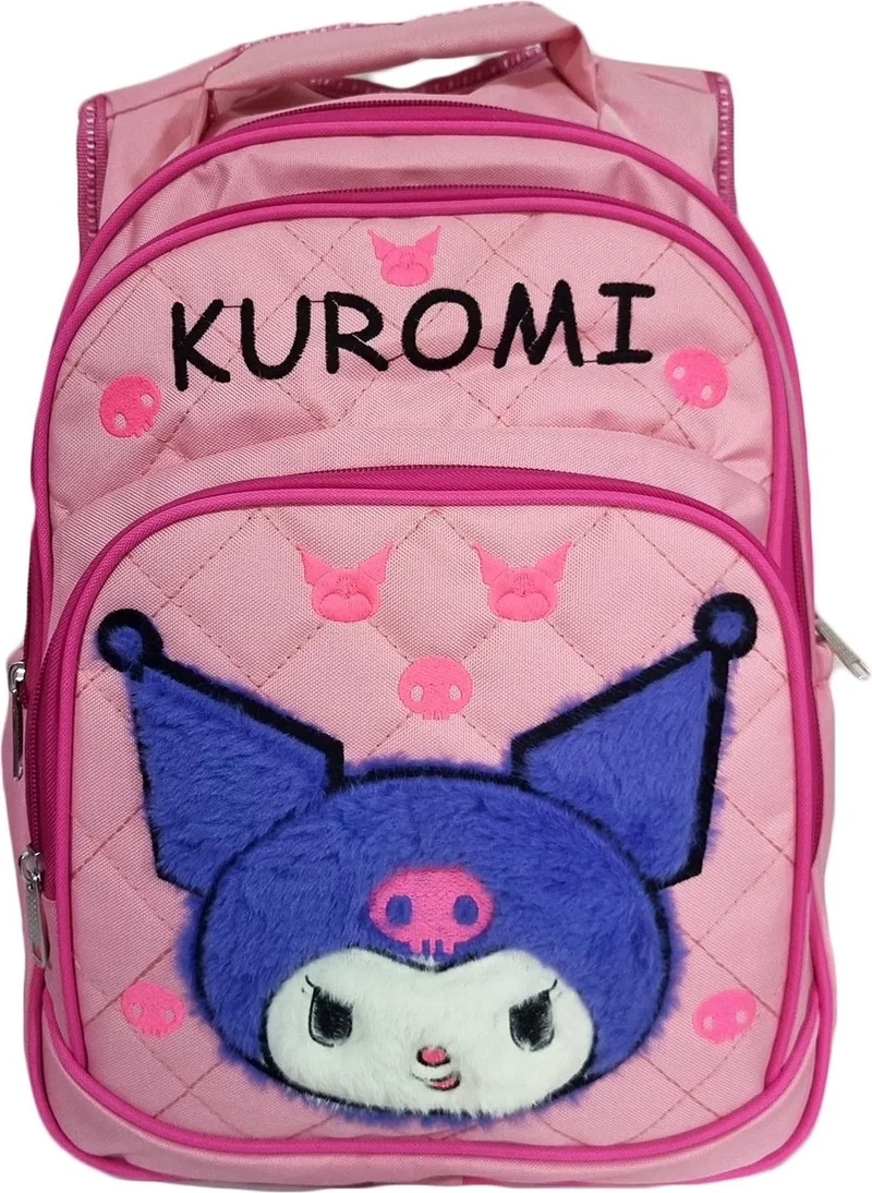 Masho Trend 3 Compartment Furry Kuromi Primary School Bag + Lunch - Kuromi Primary School Girl Bag