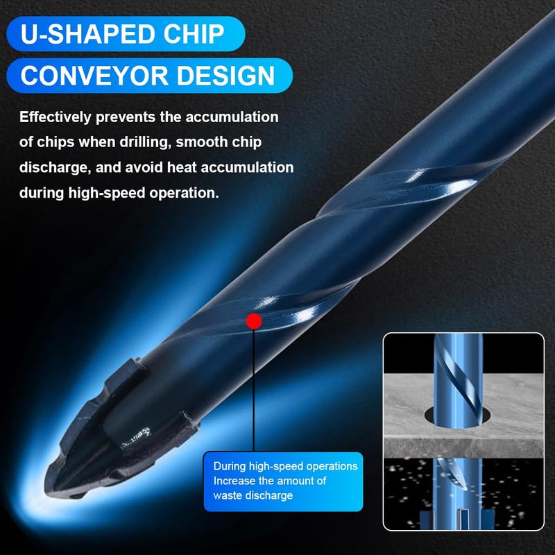 Serplex طقم مثاقب كربيد الأسمنت 8 قطع، 6 مم/8 مم/10 مم/12 مم لمثاقب البناء للخرسانة، الطوب، الحجر، البلاط السيراميكي، الزجاج، رأس مائل عالي الصلابة 1/4'' سداسي غير متوازن مثاقب دوارة - Image 4