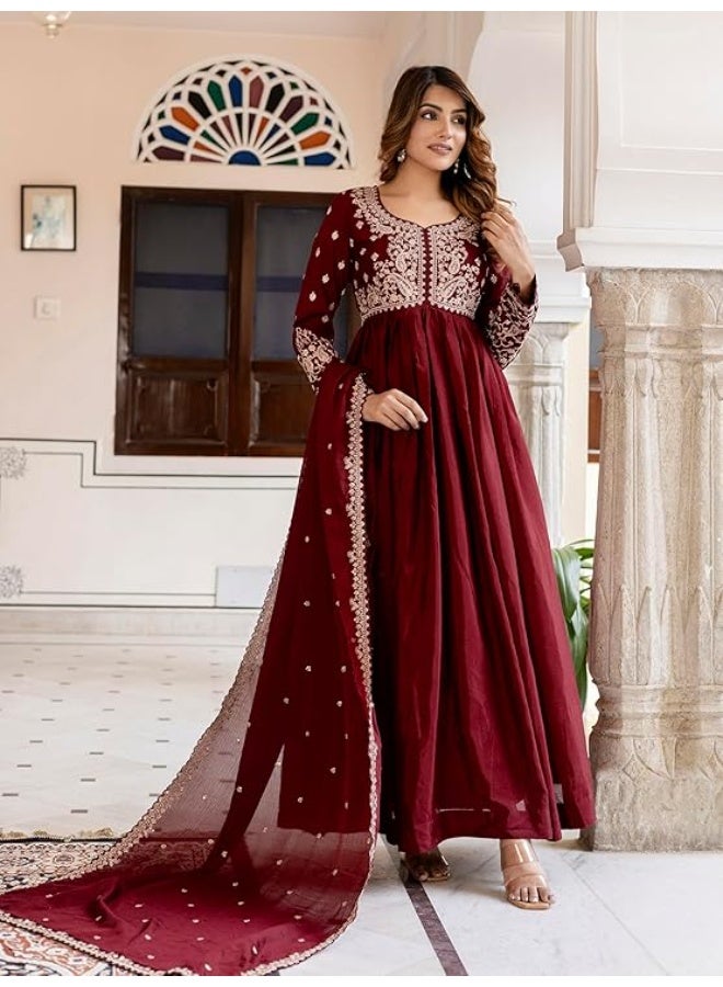 TRENDMALLS 3XL طقم أناركالي نسائي من مزيج الحرير، مطرز بالترتر، مع بنطال وشال (دوباتا) من تريندمالز - Image 2