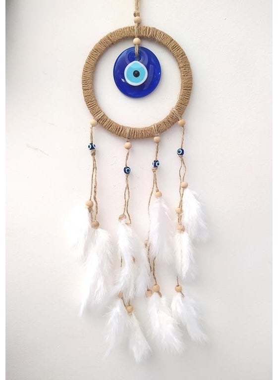 HD Marketim Hdmarketim Evil Eye Beaded Dream Catcher Dreamcatcher Feather Wall Ornament  - Image 1