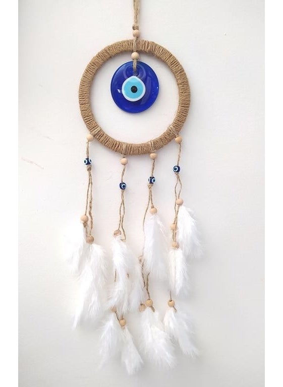 HD Marketim Hdmarketim Evil Eye Beaded Dream Catcher Dreamcatcher Feather Wall Ornament  - Image 4
