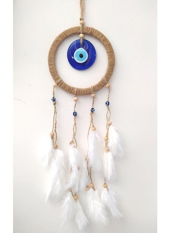HD Marketim Hdmarketim Evil Eye Beaded Dream Catcher Dreamcatcher Feather Wall Ornament  - Image 5