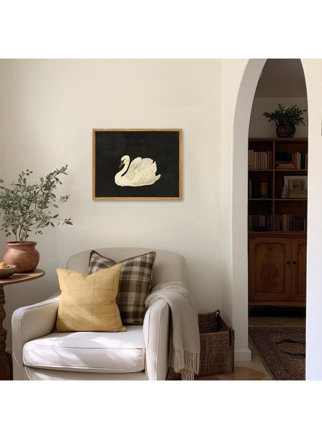 KBKBART Framed Canvas Wall Art for Living Room Bedroom Decor, Vintage Antique Swan Watercolor Canvas Painting, Rustic Bathroom Decor, Classical Swan Vintage Wall Art (8"x10") - Image 4