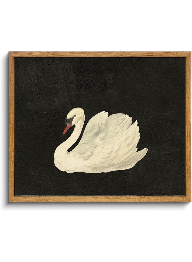 KBKBART Framed Canvas Wall Art for Living Room Bedroom Decor, Vintage Antique Swan Watercolor Canvas Painting, Rustic Bathroom Decor, Classical Swan Vintage Wall Art (8"x10") - Image 1