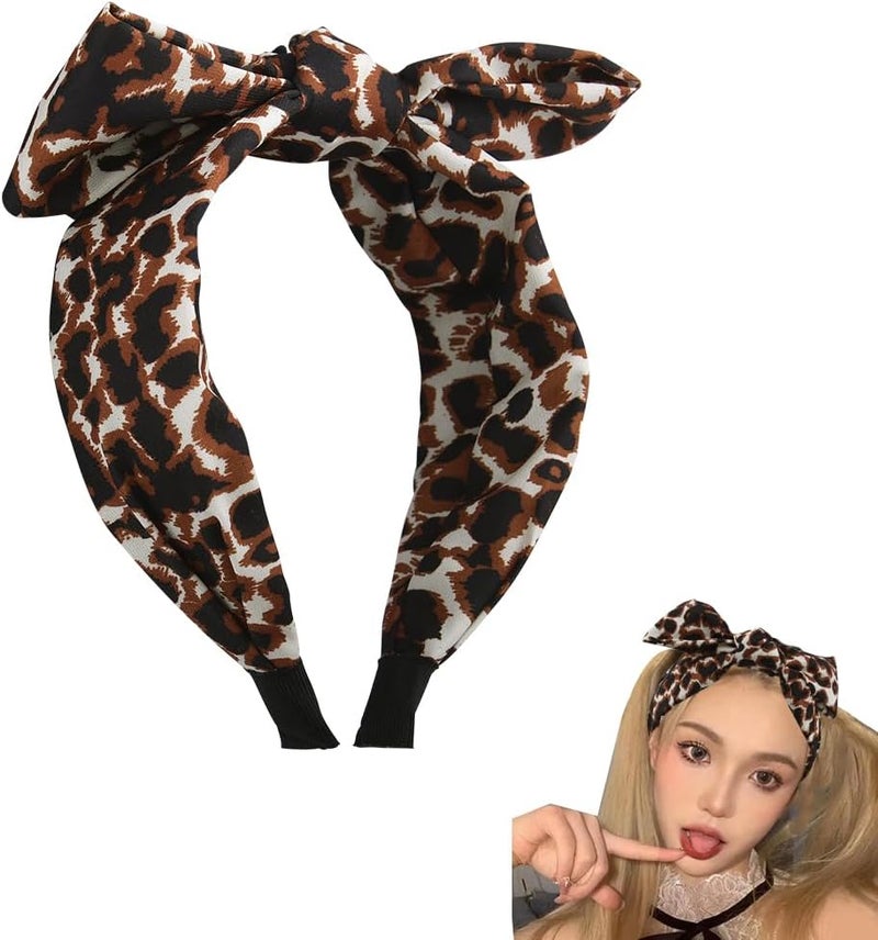 Cheetah Leopard Print Bow Headband for Women Leopard Print Hair Bow for Womens Hair Wide Top Knot Cheetah Print Hair Band for Women Cosplay Halloween Costume Accessories Leopards Hair Bow