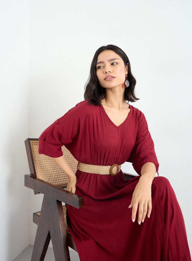 ستايلي فستان طويل بتفاصيل حزام - Image 1