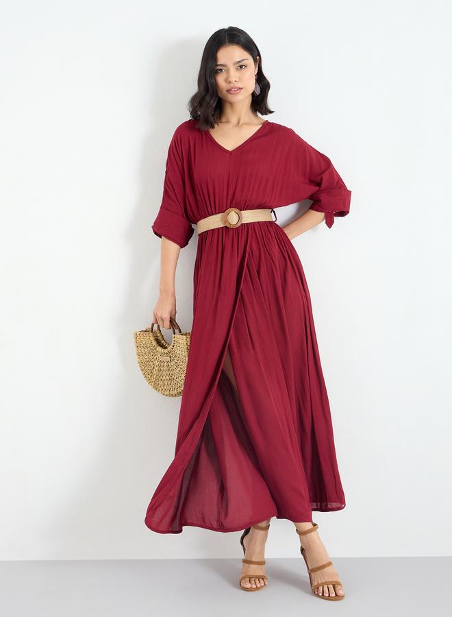 ستايلي فستان طويل بتفاصيل حزام - Image 2