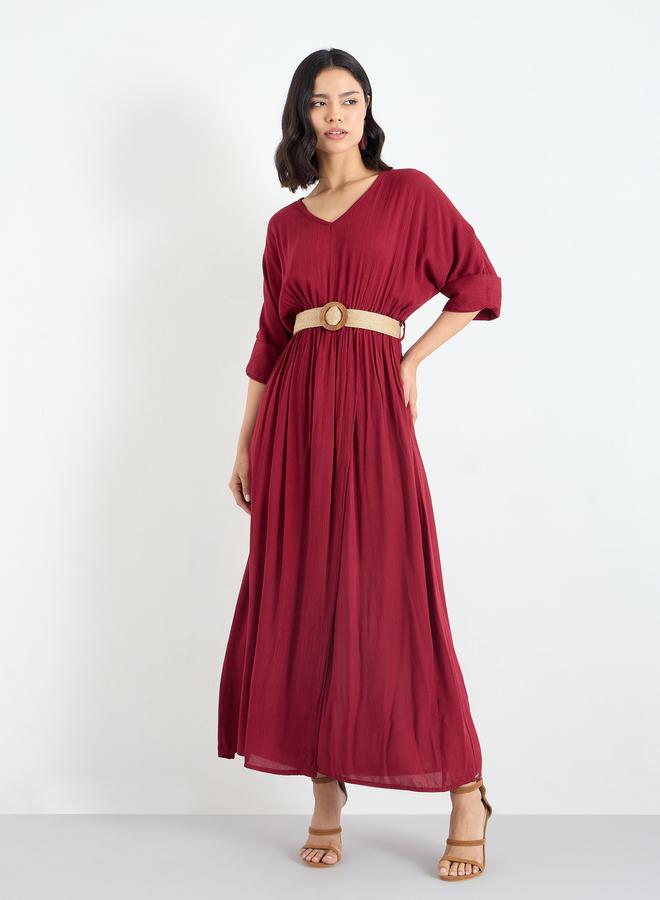 ستايلي فستان طويل بتفاصيل حزام - Image 3