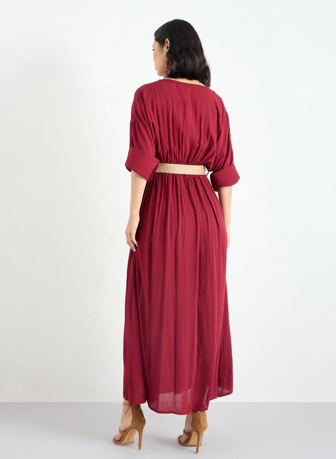 ستايلي فستان طويل بتفاصيل حزام - Image 5