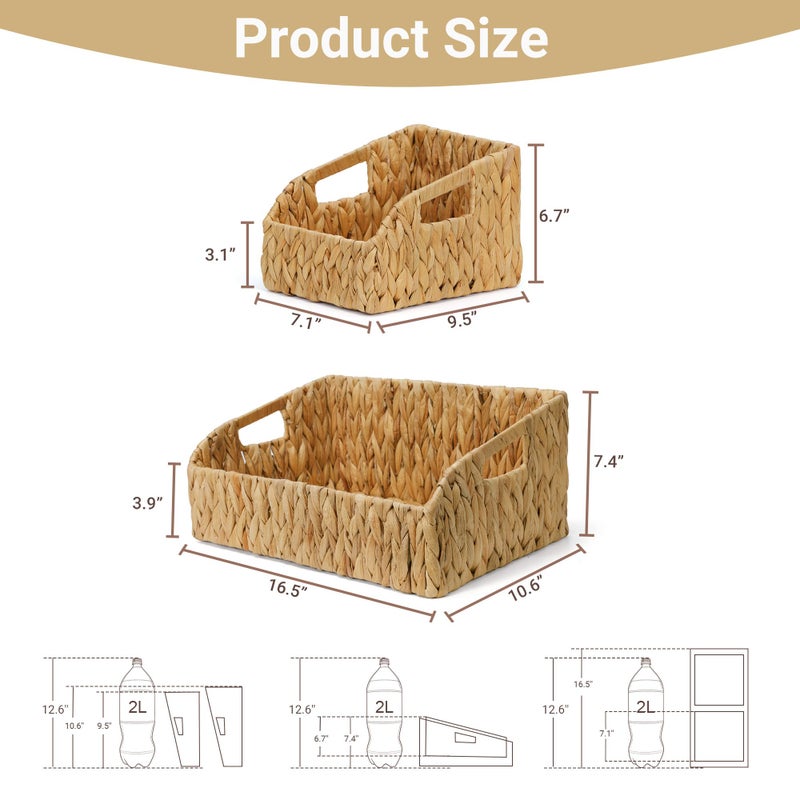 Stylave Pantry Organizers and Storage Baskets for Organizing with Handles, Large Wicker Storage Baskets for Shelves, Laundry-Water Hyacinth Storage Bins, Boho Decorative, 3Pack,Natural - Image 2