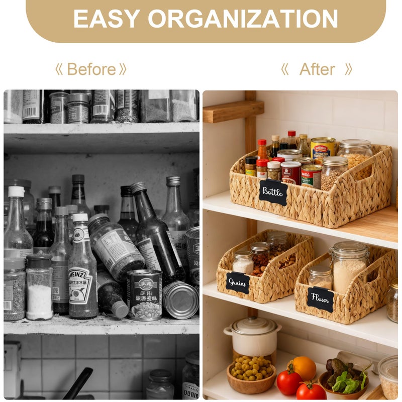 Stylave Pantry Organizers and Storage Baskets for Organizing with Handles, Large Wicker Storage Baskets for Shelves, Laundry-Water Hyacinth Storage Bins, Boho Decorative, 3Pack,Natural - Image 3