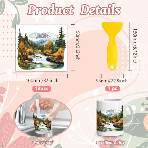 Peacoblue 18 Sheets Rub on Transfers for Crafts, Landscape 3.6"x3.9" UV DTF Cup Wraps Waterproof Rub on Cold Transfers Stickers for Wood Glass Metal Cup Tumblers Mirrors Mugs Home Decor - Image 2