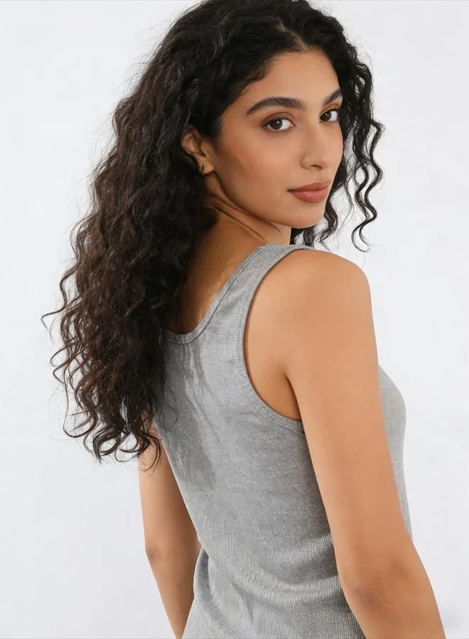 Take Two Grey Solid Tank Top