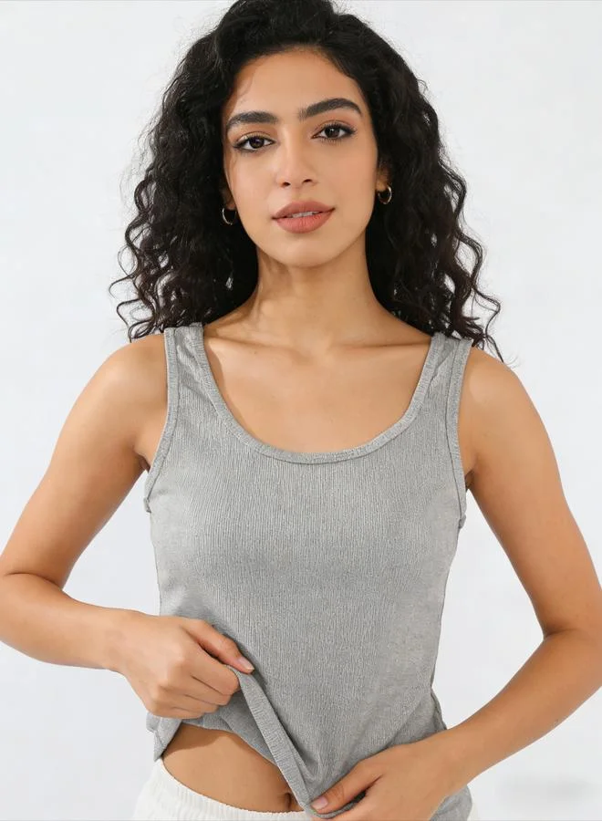 Take Two Grey Solid Tank Top