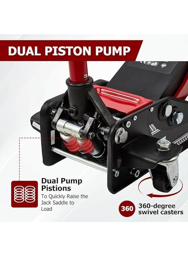 3 Ton Low Profile Floor Jack – Heavy-Duty Steel Car Lift with Dual Pistons & Quick Lift Pump, Includes Lug Wrench - Image 2