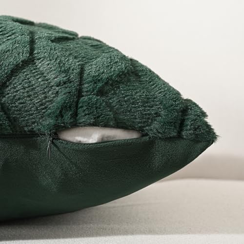 Volcanics Pack of 2 Faux Wool Throw Pillow Covers 20x20 Inches Decorative Farmhouse Velvet Couch Pillow Case Soft Plush Square Boho Cushion Pillowcase, Dark Green - Image 5