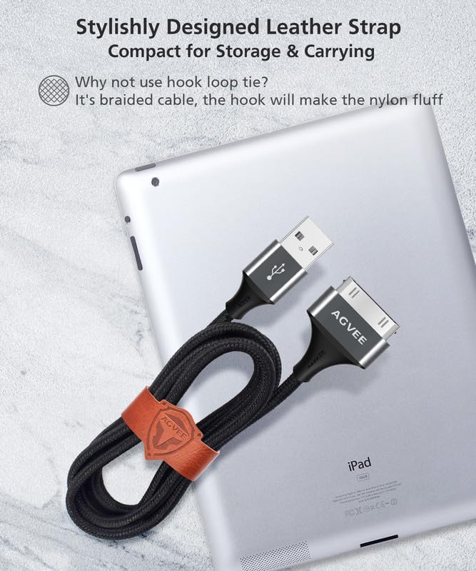 AGVEE 2 Pack 10ft 30 Pin Charger Cable Charging for Old iPod Touch 4 3 2 1 Nano, iPod Classic 3 2 1, Old iPad 1 2 3, Old iPhone 4 4S 3G 3GS, Dark Gray - Image 2