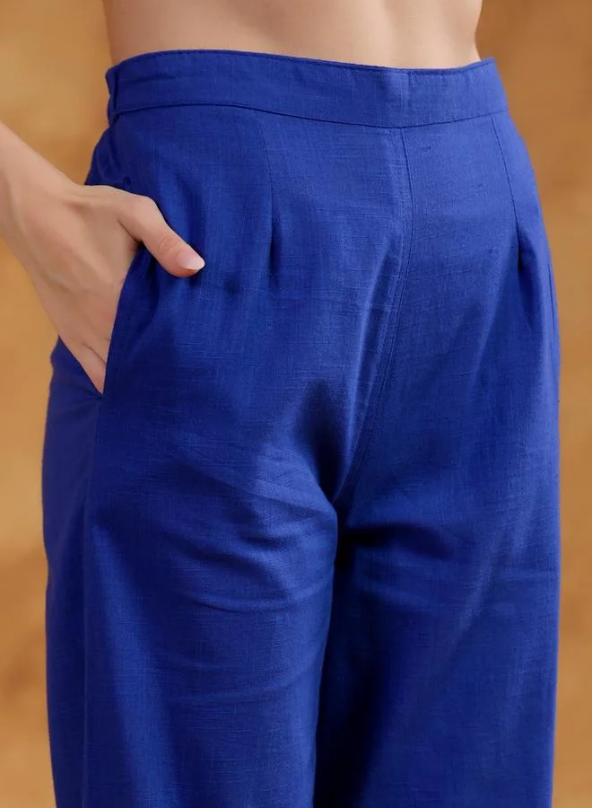 sanskrutihomes Sanskrutihomes Women Blue Solid Open Front Jacket and Pants Co-Ords