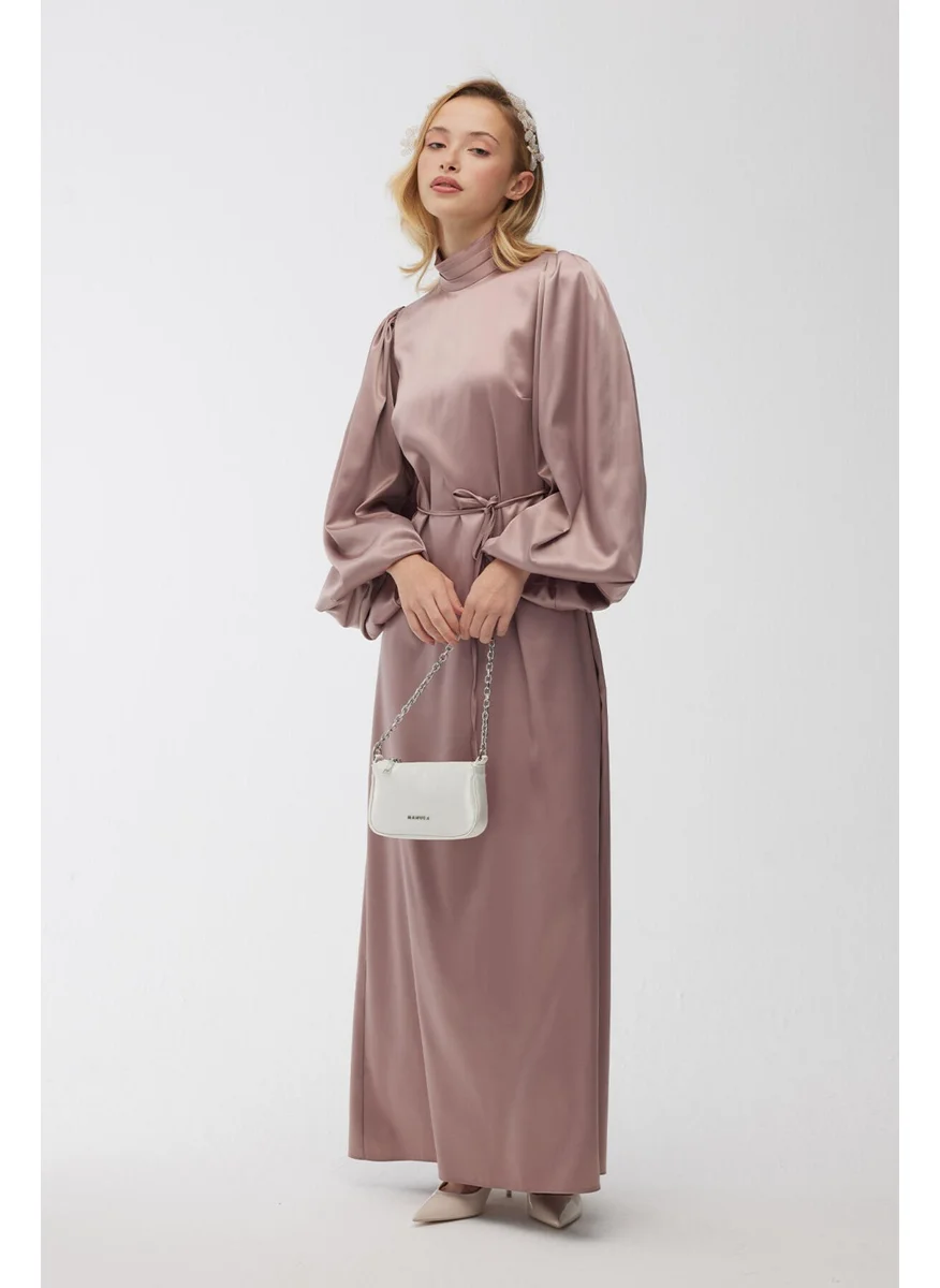 مانوكا Balloon Sleeve Satin Evening Dress Cold Pink