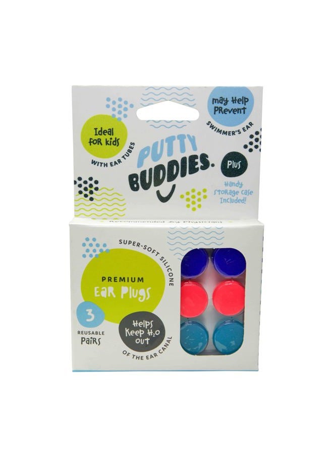 Putty Buddies Original Swimming Earplugs 3-Pair Pack (Purple/Teal/Magenta) - Image 1
