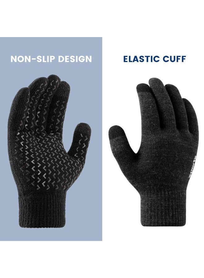 Premillow Winter Gloves - Gloves for Men Women, Wool Fleece Liner Mens Gloves with Touchscreen, Warm Knit Gloves for Women Cold Weather, Insulated Gloves for Skiing Running Driving Cycling - Image 2