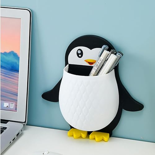 FOMQUAZLI Penguins Shape Toothbrush Holder Plastic Stand for Toothpaste, Comb, Brush, Cream, Lotion Kids Bathroom Cup Drain Waterproof Self-Adhesive - Image 2