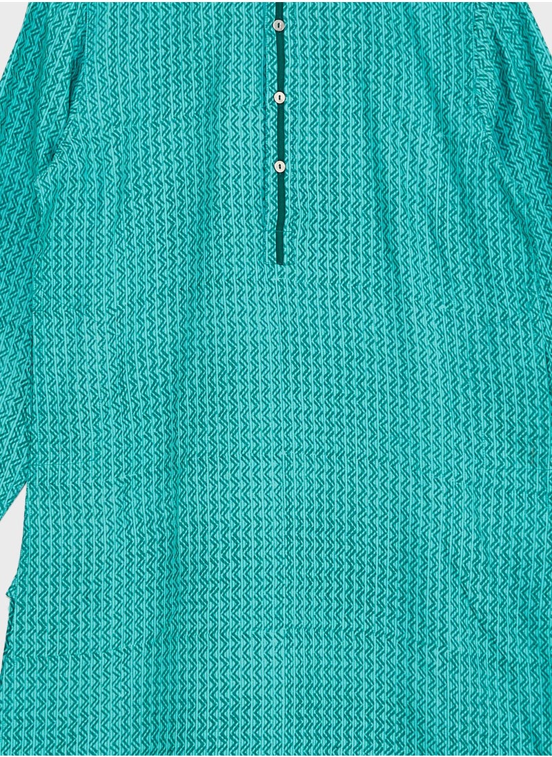 Fabindia - Youth Printed A-Line Long Kurta - Image 1