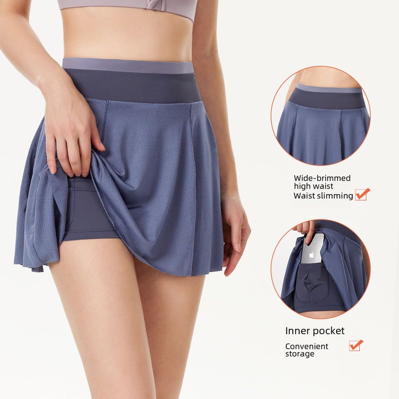 Generic Sports Skirt Fake Two-piece Anti-glare Womens Tennis Skirt Running Quick-drying Fitness Skirt Inner Pocket Yoga Shorts Sport Blue  - Image 4