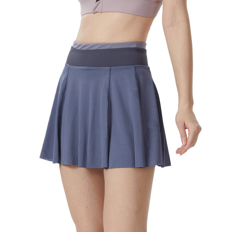 Generic Sports Skirt Fake Two-piece Anti-glare Womens Tennis Skirt Running Quick-drying Fitness Skirt Inner Pocket Yoga Shorts Sport Blue  - Image 1