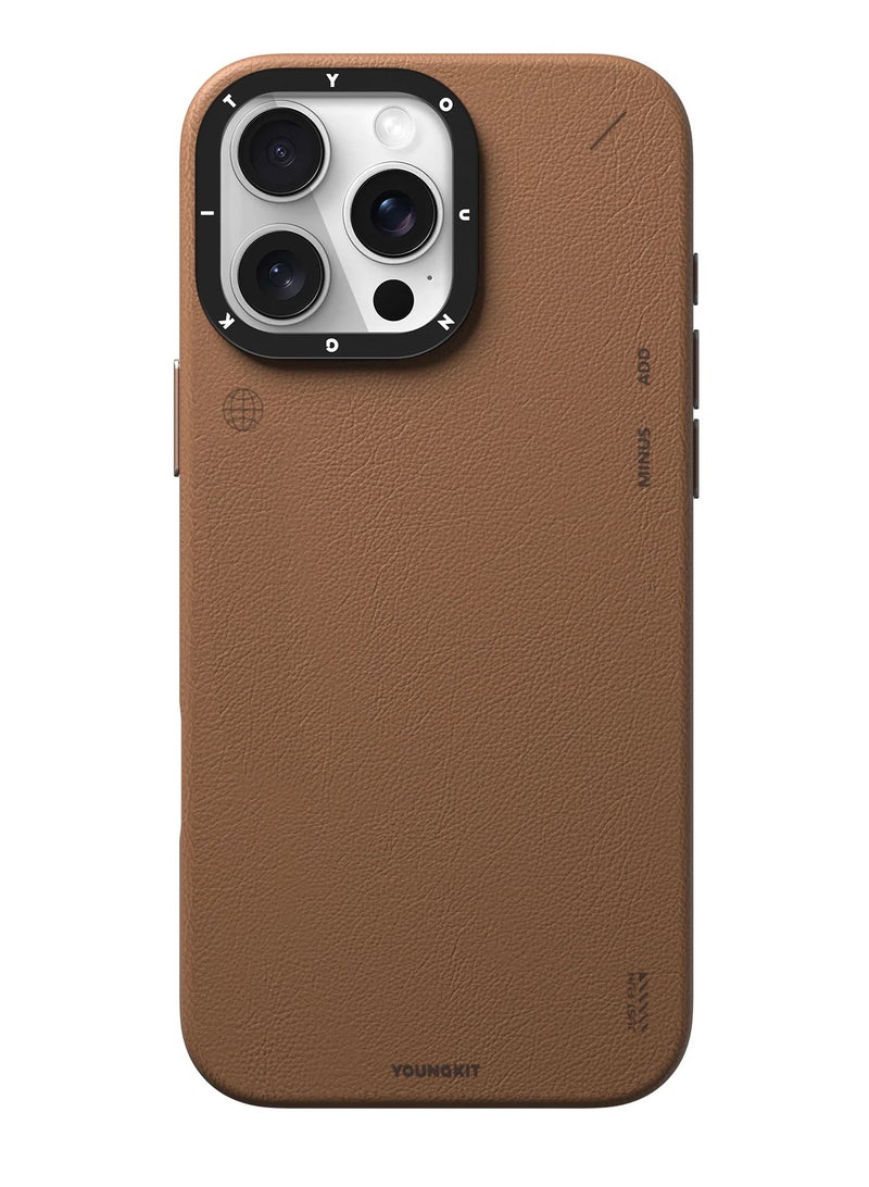 يونج كيت جراب جلدي بسيط غير لامع لهاتف iPhone 16 Pro - فخامة بسيطة، نسيج محفور بالليزر، لمسة نهائية مقاومة للتلطيخ، وحماية كاملة من الصدمات بزاوية 360 درجة - Image 1