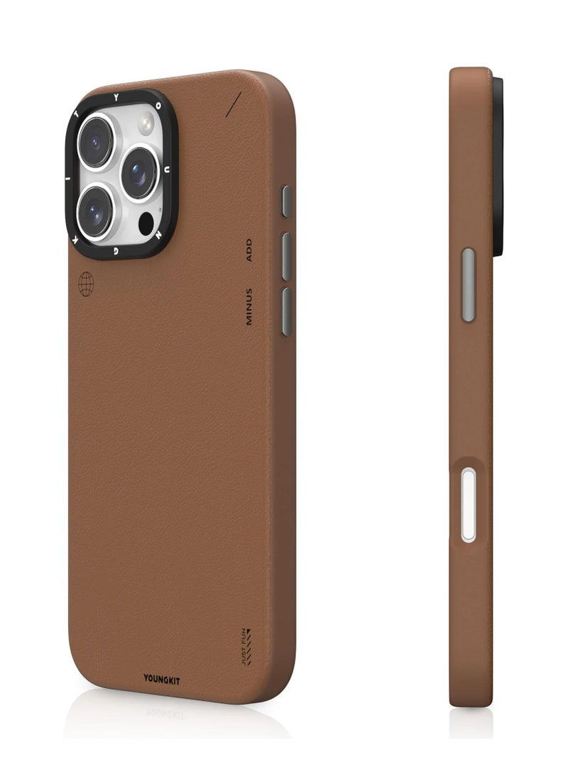 يونج كيت جراب جلدي بسيط غير لامع لهاتف iPhone 16 Pro - فخامة بسيطة، نسيج محفور بالليزر، لمسة نهائية مقاومة للتلطيخ، وحماية كاملة من الصدمات بزاوية 360 درجة - Image 2