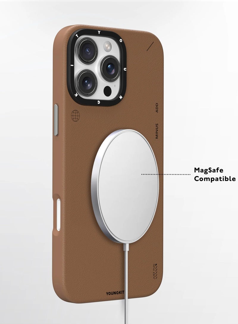 يونج كيت جراب جلدي بسيط غير لامع لهاتف iPhone 16 Pro - فخامة بسيطة، نسيج محفور بالليزر، لمسة نهائية مقاومة للتلطيخ، وحماية كاملة من الصدمات بزاوية 360 درجة - Image 4