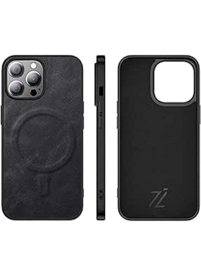 Izone - iPhone Magnetic Luxury Leather Case Designed for MagSafe Chargers for iPhone  (iPhone 13, Black) - Image 1