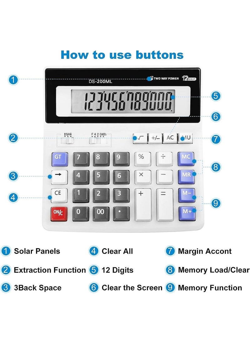 Valkyrie Dexin DS-200ML Large Size Keyboard Calculator 16CM Dual Energy  - Image 3