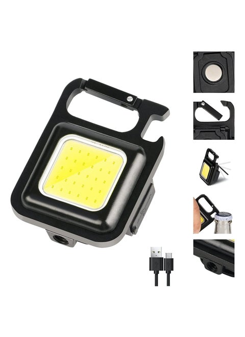 800Lumens Bright Rechargeable Keychain Mini Flashlight 3 Light Modes Portable Pocket Light with Folding Bracket Bottle Opener and Magnet Base for Fishing, Walking and Camping