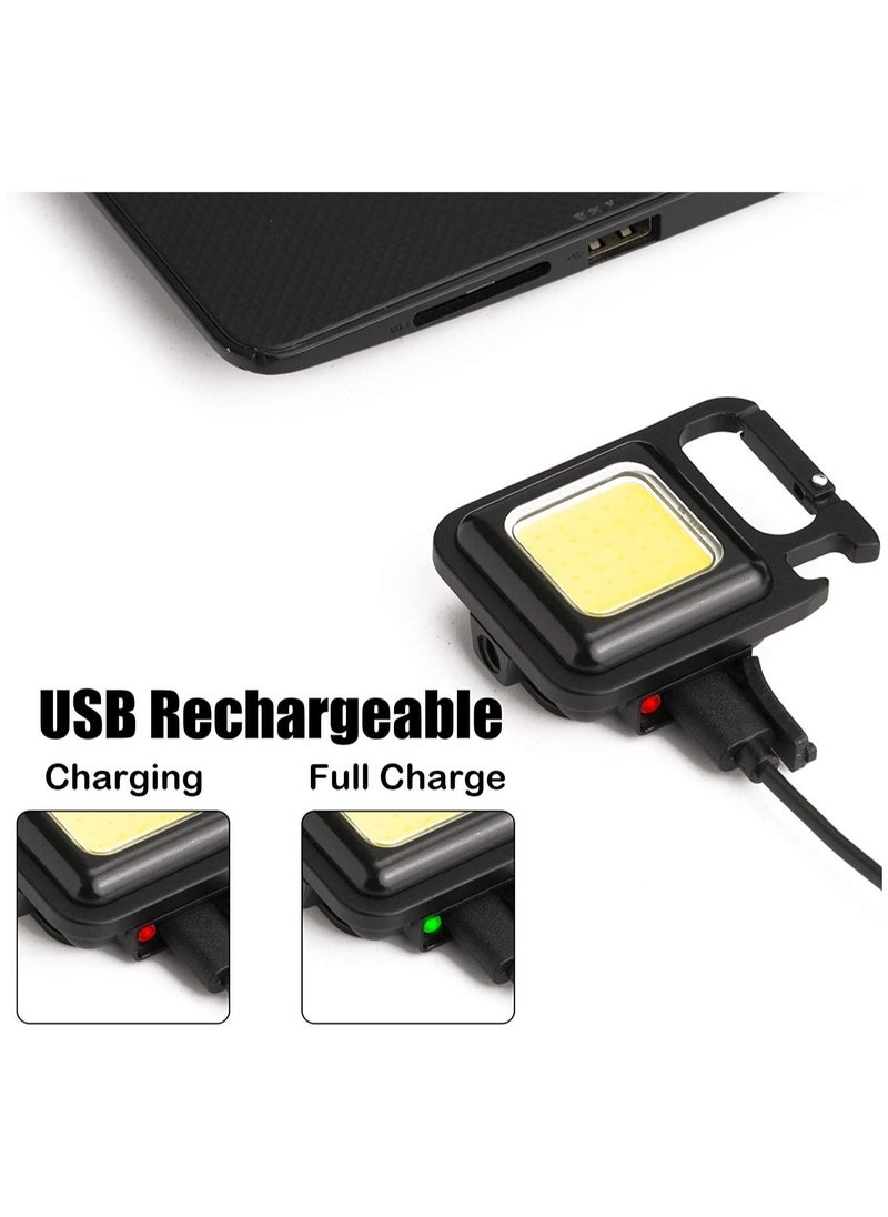 800Lumens Bright Rechargeable Keychain Mini Flashlight 3 Light Modes Portable Pocket Light with Folding Bracket Bottle Opener and Magnet Base for Fishing, Walking and Camping