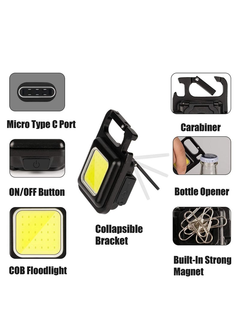 800Lumens Bright Rechargeable Keychain Mini Flashlight 3 Light Modes Portable Pocket Light with Folding Bracket Bottle Opener and Magnet Base for Fishing, Walking and Camping