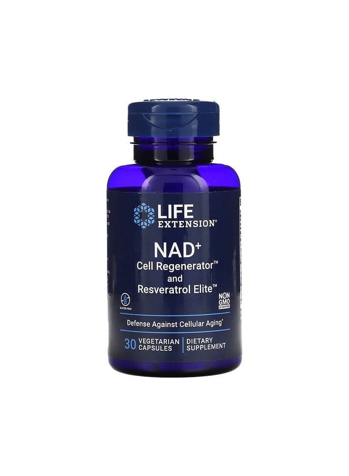 NAD+ Cell Regenerator and Resveratrol Elite, 30 Vegetarian Capsules