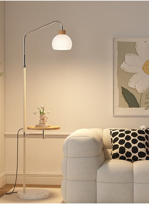LED French Retro Living Room Sofa Floor Lamp 3-Color Variable Light Bulb with Coffee Table Shelf Foot Switch