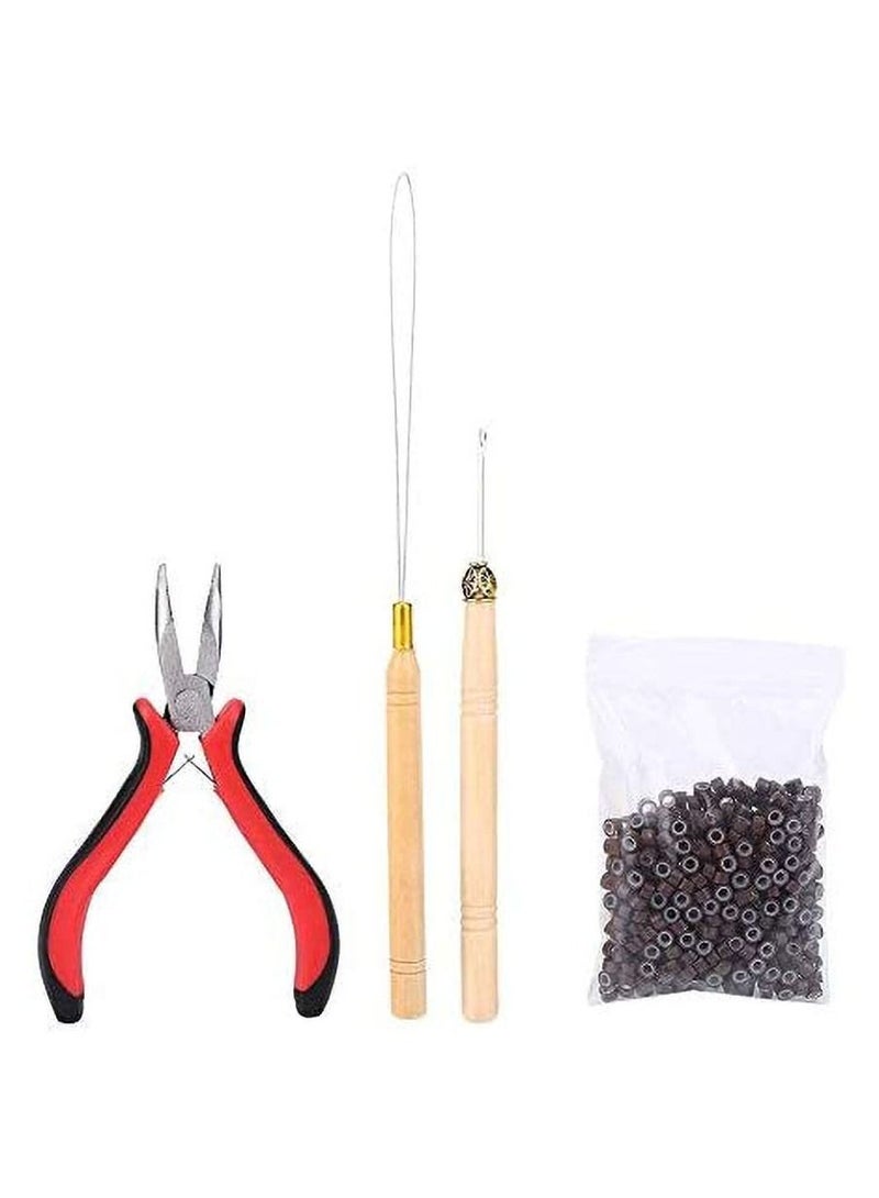 إستيل طقم وصلات شعر مستعار كماشة رأس حلقي مع 500 قطعة ملحقات إطالة الشعر من حلقات صغيرة (بني) - Image 1