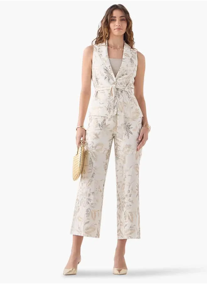 Iconic Iconic All-Over Embellished Sleeveless Jacket with Tie-Up Belt